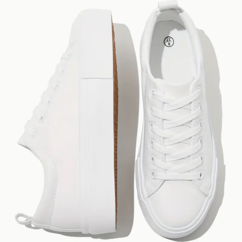 NEW - Women's Fashion Casual White Platform Sneakers - SZ 5